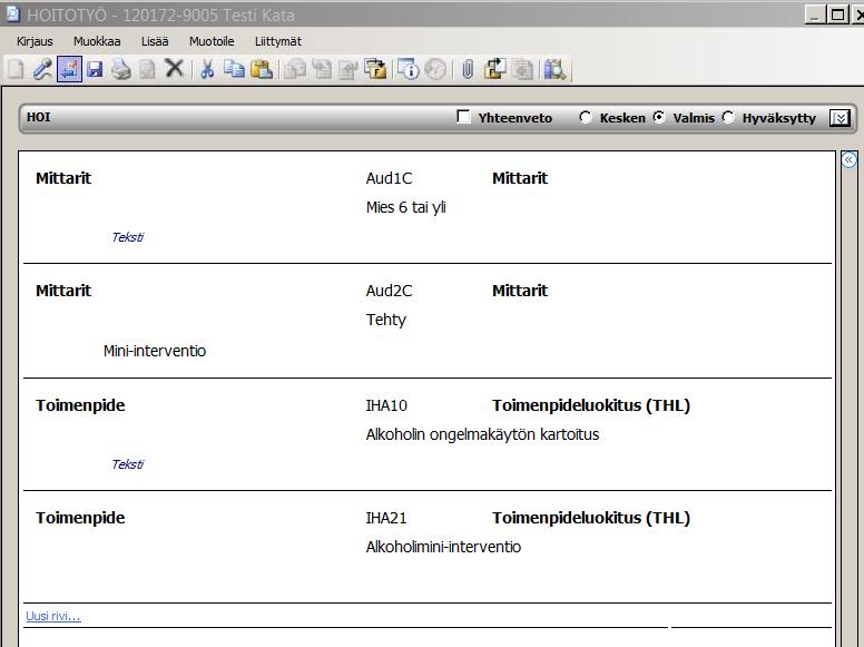 16.9.2019/KK 3 (3) Audit C -mittarin ja IHA-toimenpidekoodien kirjaaminen fraasien avulla Valitse