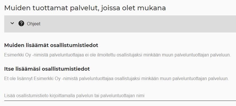 Käyttöohje 21 (82) 7 Palvelun lisääminen Palveluntuottajalle voi lisätä NAP:ssa joko oman palvelun (kohta 7.2) tai hänet voi lisätä osallistuvaksi yritykseksi jonkun muun toimijan palveluun (kohta 7.