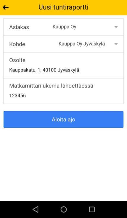 7.2 Automaattinen ajopäiväkirja Valittuasi asetuksista automaattisen ajopäiväkirjan, mene tämän jälkeen normaalisti kohtaan Luo raportti.