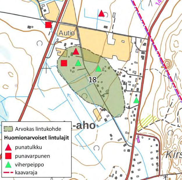 Laajalla metsäalueella esiintyy taantunutta ja uhanalaiseksi luokiteltua metsälinnustoa kuten punatulkku ja hömötiainen. Lisäksi alueella havaittiin mm. palokärki, pikkusieppo ja pyy. 18.