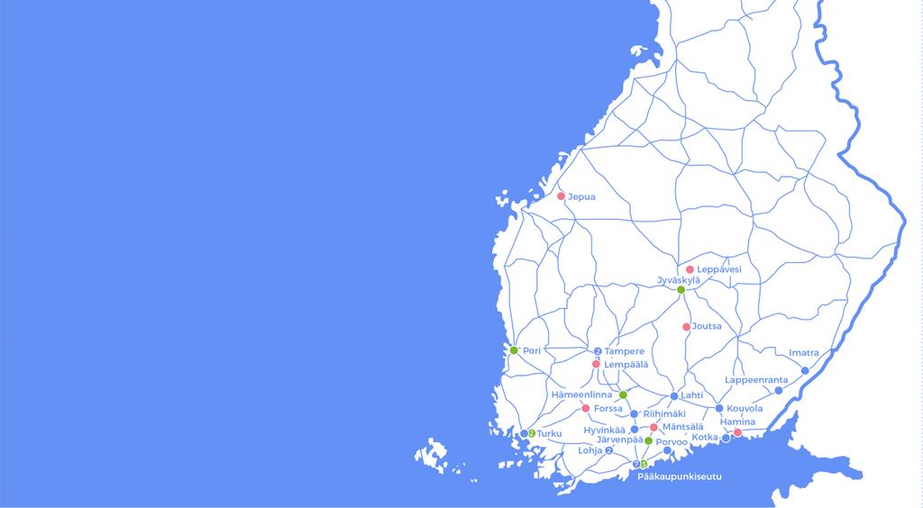 HENKILÖ- JA JAKELUAUTOJEN TANKKAUSASEMAVERKOSTO KASVAA SUOMESSA 2 Oulu Gasumin nykyiset asemat Muun toimijan asema Gasum on sitoutunut rakentamaan 35 uutta paineistetun kaasun asemaa.