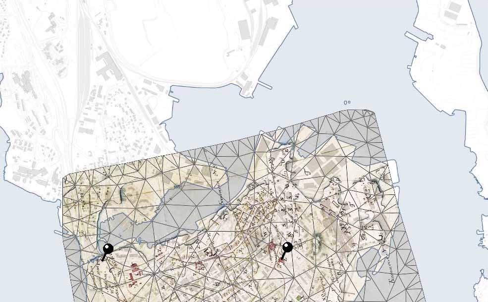 AIKAKONE KOTKAN KESKUSTAN KAUPUNKIRAKENTEEN KEHITYS Työ on tehty osana Kotkan keskustan osayleiskaavaa Karttakorjaus Prosessissa vanha kartta on venytetty nykyisen