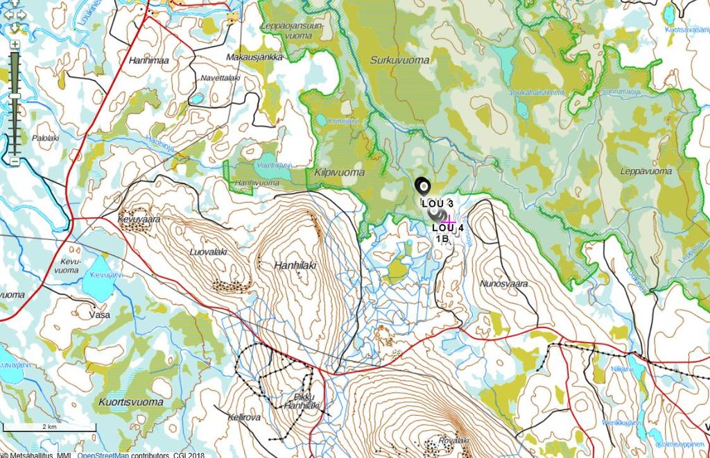 Näytepaikat sekä kuljettu rtti tallennettiin GPS paikantimeen (Kuvat 1 ja 2).