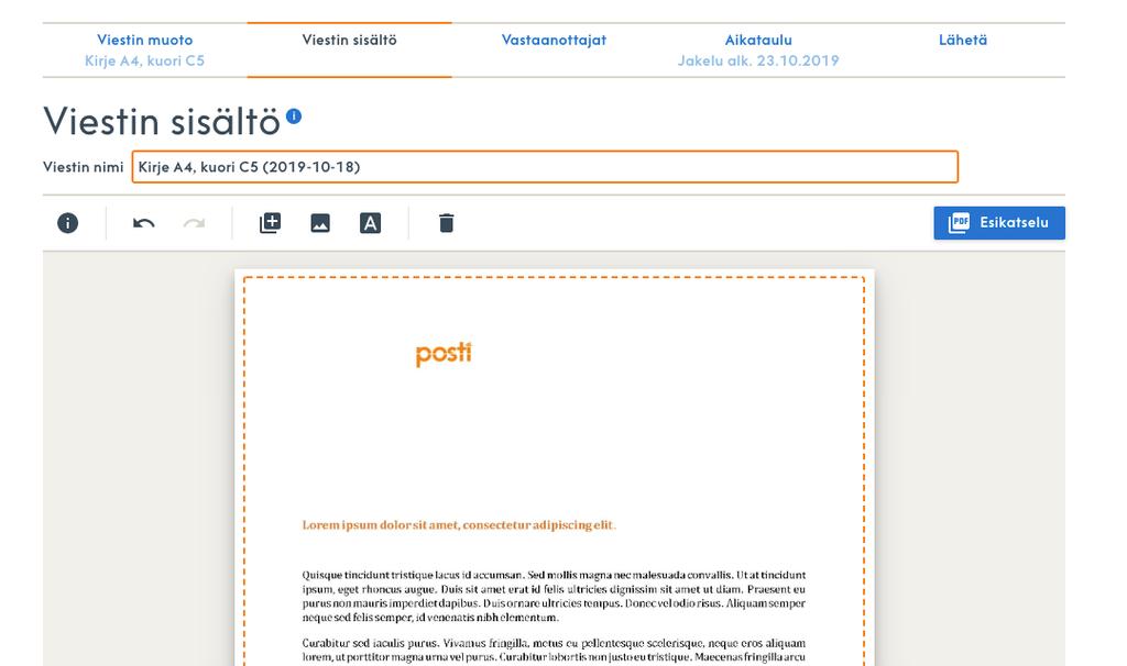 Tuo Pdf-tiedosto viestisi pohjaksi. > Valitse + -ikoni ja tuo pdftiedosto omalta tietokoneeltasi ja se latautuu editoriin.