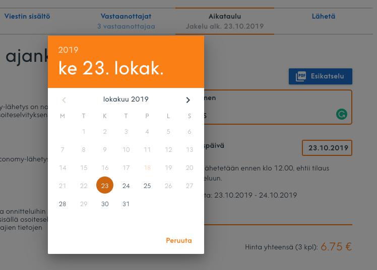 Valitse ajankohta ja lähetä! Voit tarkistaa vielä esim. laskutustiedot. Sama yhteenveto löytyy myöhemmin Tilaushistoriasta.