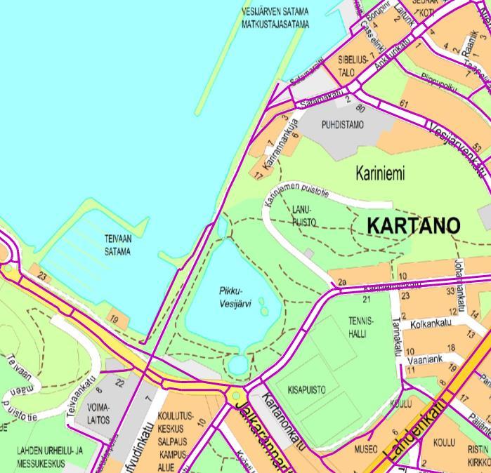 Keskustasta Vesijärven satamaan kulkee bussi nro 17.