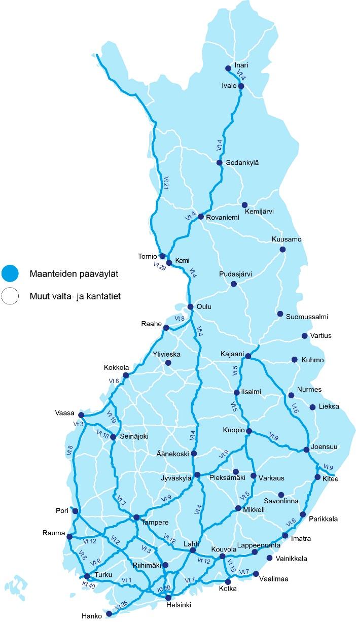 Maanteiden pääväylät pääväylät 5 497 km 7% koko tieverkon laajuudesta (n.