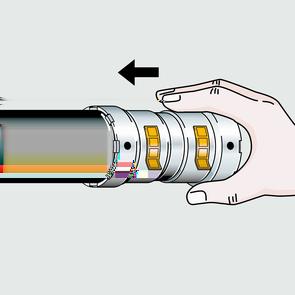 Käsittely Työnnä puristusliitin putkelle merkittyyn pistosyvyyteen asti. Älä jumita puristusliitintä.