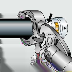 Puristaminen puristusrenkailla halkaisijalla D½ 2 Laita nivelvetoleuka puristuskoneeseen ja työnnä kiinnitystappi sisään, kunnes se lukittuu. INFO! Huomioi puristustyökalun ohjeet!