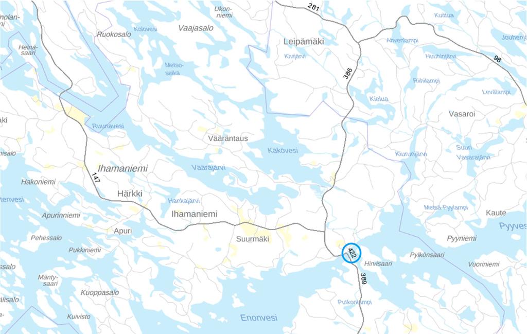 Väyläviraston julkaisuja 42/2019 18 Hanhivirta Hanhivirta sijaitsee Enonkoskella maantiellä 471 (kuva 9). Nykyisin paikalla liikennöi Hanhivirran lossi, joka yhdistää Heinäveden ja Savonlinnan.