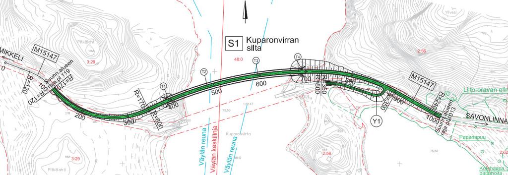 Väyläviraston julkaisuja 42/2019 28 2.3.8 Kuparonvirta Sillan tyypiksi on yleissuunnitelmavaiheessa esitetty teräsbetonikantista liittopalkkisiltaa. Sillan jännemitta on 88 m + 112 m + 88 m.