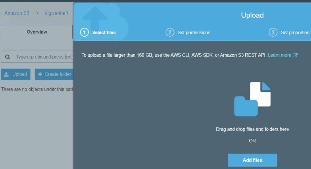 Kuva 8: Tiedostojen lisääminen S3 Bucketin kansioon 11.
