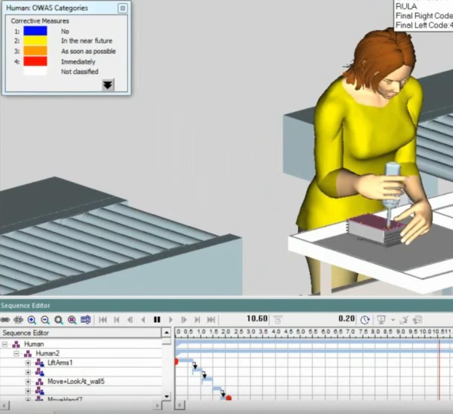 Kuva 4. Operaattorin liikkeiden ja ergonomian simulointi Siemens Process Simulationilla. Siemens PLM 2015.
