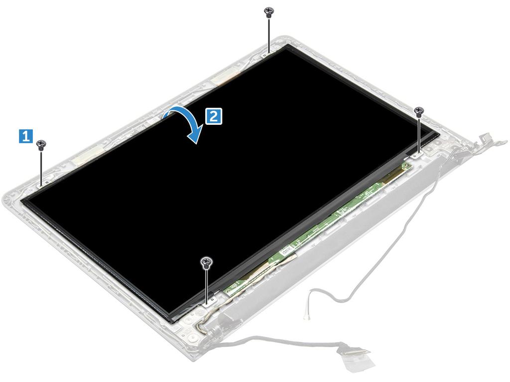 g) battery 4. Follow the procedure in After working inside your computer. Näyttöpaneeli Removing the display panel 1. Follow the procedure in Before working inside your computer. 2.