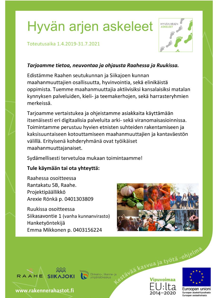 SIVISTYSTOIMI Kirjastojen aukioloajat: Ruukin pääkirjasto p. 040-3156 303 ma 12-20, ti-to 12-19, pe 10-16 Komppalinnan lähikirjasto p. 040-3156 350 ma 12-19 ja ke 9-15 Luohuan lähikirjasto p.