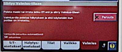 7 Valmiustila Valmiustilan voi kytkeä päälle ennen hoidon aloittamista asetusten muokkaamisen ajaksi tai hengityshoidon