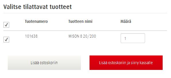 Suosikit 1. Kirjaudu sisään ja valitse Tilaa oikeasta yläkulmasta 2. Valitse Suosikkiluettelot -välilehti 3. Klikkaa riviä, jonka haluat tilata uudelleen 4. Paina Tilaa tuotteita 5.