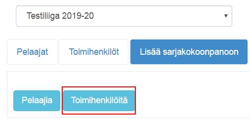 sivu 5 Toimihenkilön lisääminen sarjakokoonpanoon: Toimi kuten edellä pelaajia lisätessä, mutta valitse Lisää sarjakokoonpanoon välilehdeltä painike Toimihenkilöitä, alla olevan kuvan mukaisesti: