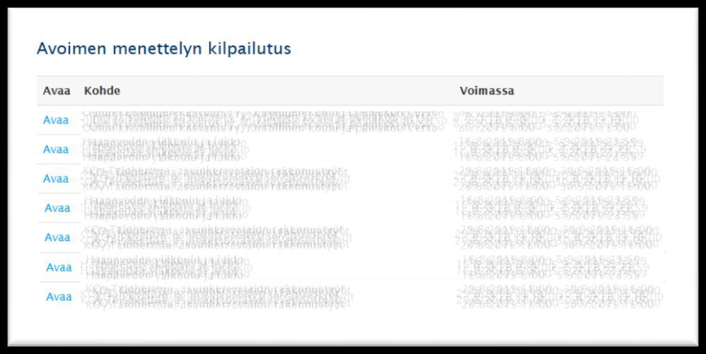 4. Tarjouspyynnön avaaminen Näet listan palvelussa avoimina olevista tarjouspyynnöistä oheisen linkin kautta: https:///bid/allopenbids.