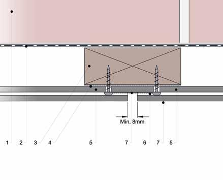 Kuva 32 Limitetty peittolevynäkymä 1. Tiili-/kiviseinä 2. Hengittävä vedenpitävä kalvo 3. Käsitelty puupuomi 4. EPDM 5.