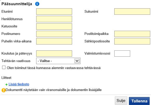 Vastuuhenkilö tarkastaa ja täydentää tarvittaessa tiedot (HUOM!