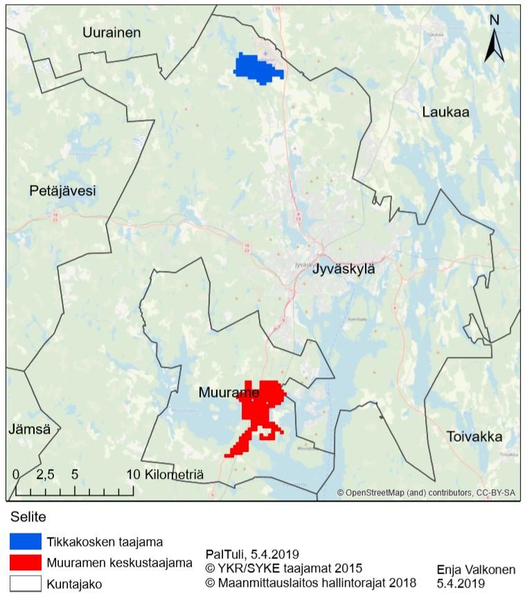 samankaltaisuus liikenneyhteysmahdollisuuksien osalta antaa mahdollisuuden taajamien yhtäläisyyksien tarkastelulle.