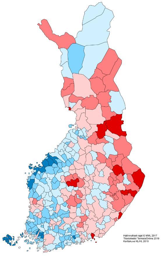 Työttömien työnhakijoiden osuus työvoimasta kunnittain (ToimialaOnline, tilanne 12/18) 10 kuntaa, joissa työttömien työnhakijoiden prosenttiosuus työvoimasta on suurin: Koko maan keskiarvo 9,2 %