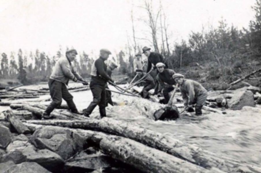 31 Kuva 13. Uittoa Penninkijoella. (Penninkilampien kuva-arkisto) Penninkilampi muistaa kuinka uittomiehiä oli majoitettuna Penninkilammin metsänvartija tilalla 1940 luvun lopussa.