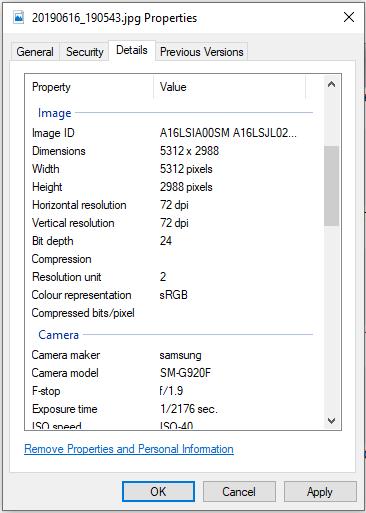 Kuva 1: Mediatiedoston metatietojen tarkastelua Windows 10-käyttöjärjestelmässä. tyyppinsä.