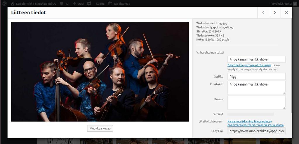 Kuva 4: Mediatiedosto Wordpress-sisällönhallintajärjestelmän mediakirjastossa. uudet teknologiat ovat mahdollistaneet tämän tyyppisen työskentelyn.