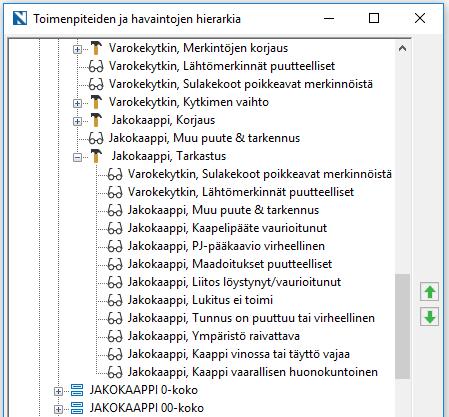 14 luokitusarviointi, jossa kohde luokitellaan joko kunnossa, korjattava, korjattava viipymättä tai ei kuulu rakenteeseen.