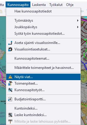 19 Verkkotietojärjestelmästä voi etsiä viat (kuva 9), jotka ovat kunnossapitotarkastusten yhteydessä tallennettu järjestelmään.