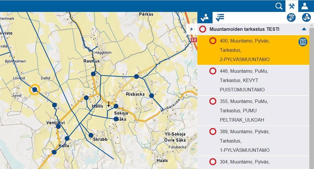 24 Kun tarkastaja kirjautuu sovellukseen omilla tunnuksillaan (KUVA 14), hän näkee hänelle osoitetun kunnossapitotyön Omat työt -listassa.