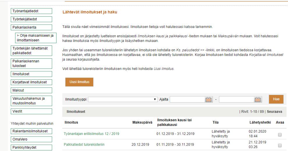 Ilmoittaminen tulorekisteriin käsipelillä (ei suositeltava!