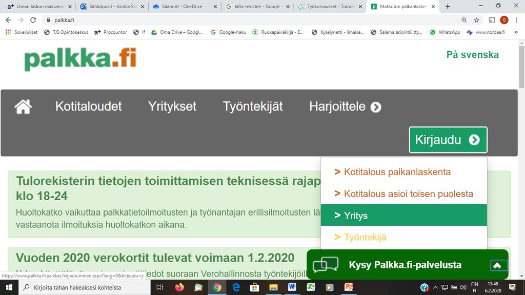 Vaihe 4) Palkkioiden laskeminen ja ilmoittaminen Klikkaa auki www.palkka.