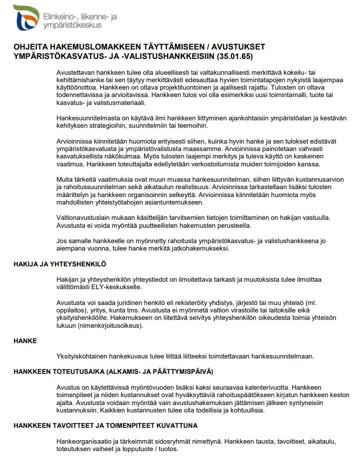 Liite 1: ELY-keskuksen ohjeet