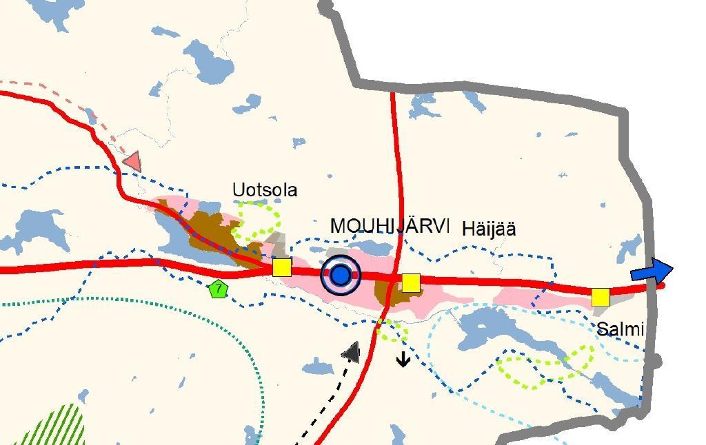 Kohteen sijainti KUVA 6: Ote kaupunkirakennesuunnitelmasta vuoden 2019 päivityksestä ja suunnittelualueen likimääräinen sijainti Mouhijärven aluekeskustan merkinnän sijainti on viitteellinen ja kuvaa