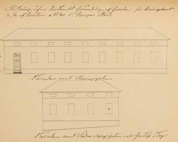 Lääninarkkitehti Ferdinand Öhmanin laatima muutospiirustus vuodelta 1874, jossa näkyy uusi oven paikka Yläpuolen talossa Kuninkaankadun puolella.