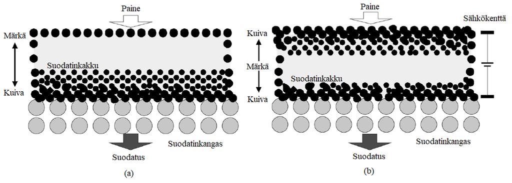 26 Elektrokuivatus yhdistettynä mekaaniseen vedenpoistoon, kuten suotonauhapuristimeen, parantaa lietteiden vedenpoistoa (Lee et al., 2007).