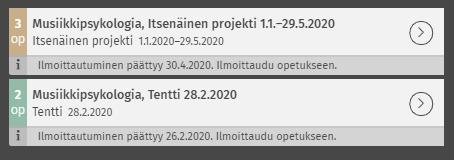 Jos opetuksessa on useita opetusryhmiä, joista opiskelija valitsee, voi hän sovittaa niitä opetuskalenteriin.