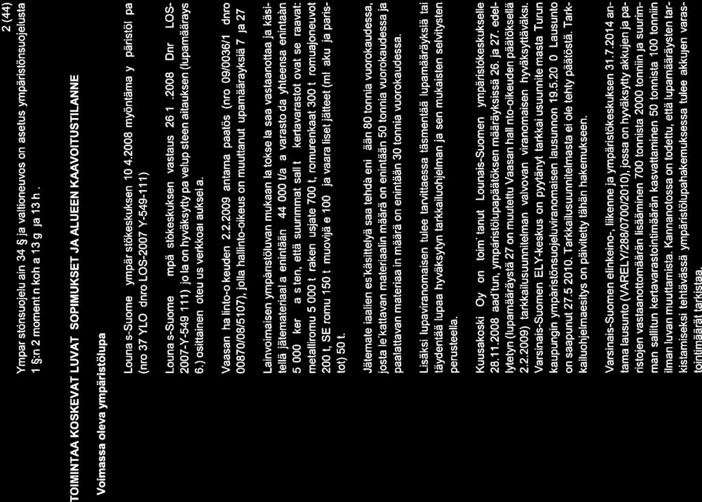 2 (44) Ympäristönsuojelulain 34 ja valtioneuvoston asetus ympäristönsuojelusta 1 :n 2 momentin kohta 13 g)ja 13 h).