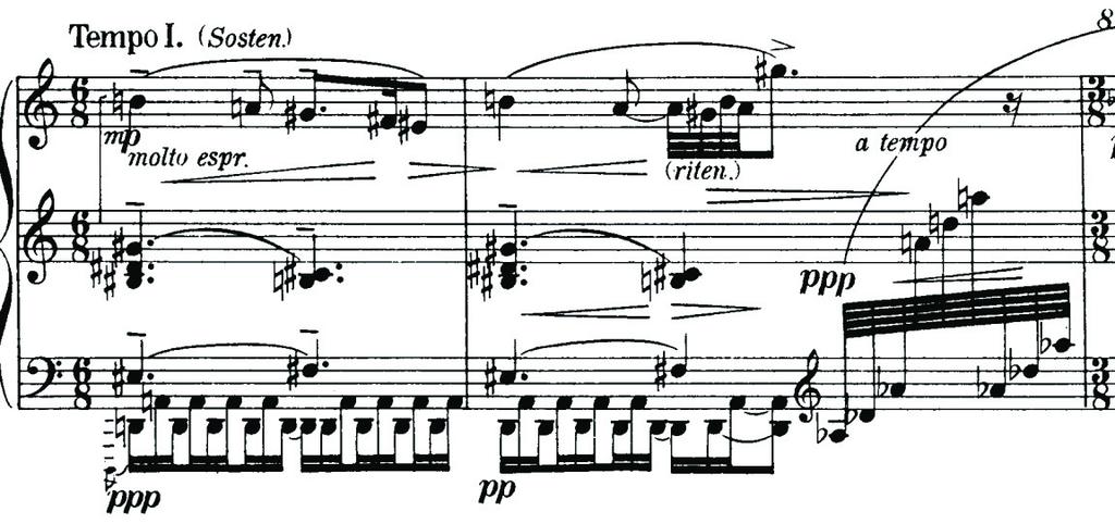 Artikkelit Musiikki 1 2/2020 Kuva 1. Szymanowski: Kalypso op. 29/2, tahdit 12 13.