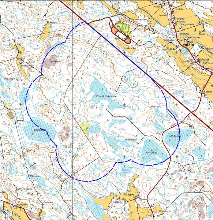 1 2 6 3 4 5 Kuva 3. Suunnitellut turbiinipaikat (vihreät pallot). Pohjakartta: Maanmittauslaitoksen avoin data 2019.