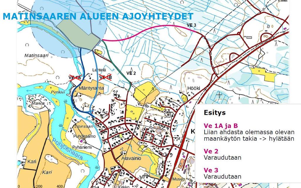 Kuva 16. Kuva Matinsaaren ja Ollinmäen liikenneyhteyksiä tutkineesta selvityksestä (Ramboll) 3.1.11 Tekniset verkostot Kaava-alue sijoittuu vesihuoltolaitosten viemäriverkostojen ulkopuolelle.