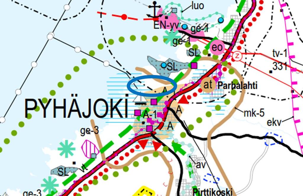 Kuva 20. Maakuntakaavojen yhdistelmäkartta 5.11.2018, jossa on esitetty lainvoimaisten Pohjois- Pohjanmaan maakuntakaavan (2006), Hanhikiven ydinvoimamaakuntakaavan (2010) sekä Pohjois-Pohjanmaan 1.
