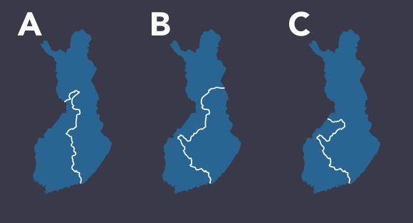 . Missä kohtaa Suomea menee itä- ja länsimurteiden raja? A B C. Itsenäistymisvuonna suosituin tytöille annettu etunimi oli Aino. Mikä on elossa olevien tyttöjen ja naisten yleisin etunimi vuonna 0?