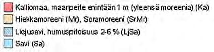 savikkoalueita, kauempana joesta maaperä on pääosin moreenia.