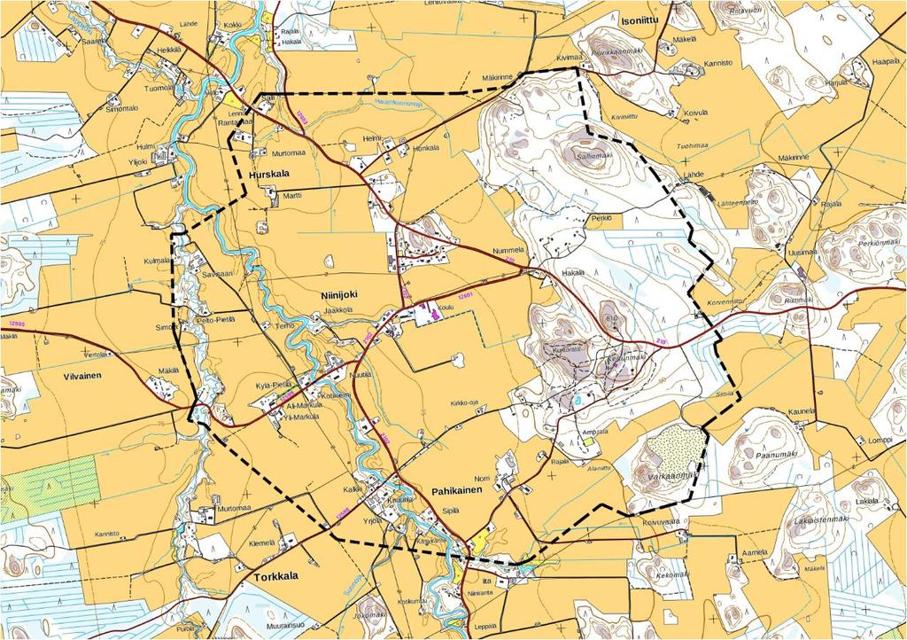 NIINIJOEN KYLÄALUEEN OSAYLEISKAAVA 6 1. JOHDANTO 1.1 Osayleiskaava-alue ja vaikutusalue Noin 9 km 2 suuruinen suunnittelualue sijaitsee Niinijoen kylän keskustassa.