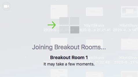 19(21) Mac - Zoom-kokouksen Breakout-huone Breakout-huone eli pienryhmä toiminnolla päähuoneessa olevat osallistujat jaetaan erillisiin huoneisiin päähuoneen sisällä.