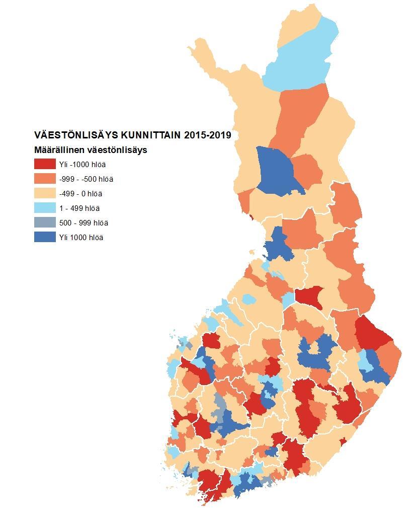 Joka viides ruutu (sininen) oli kasvava ja supistuneita (punaisia) ruutuja oli seitsemän kymmenestä.